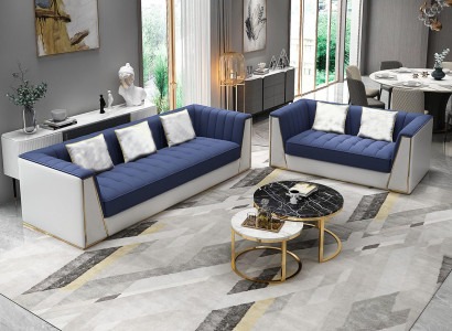 Blau-weiße Moderne Sofagarnitur 3+2 Wohnzimmer Sitzer Luxus Couchen
